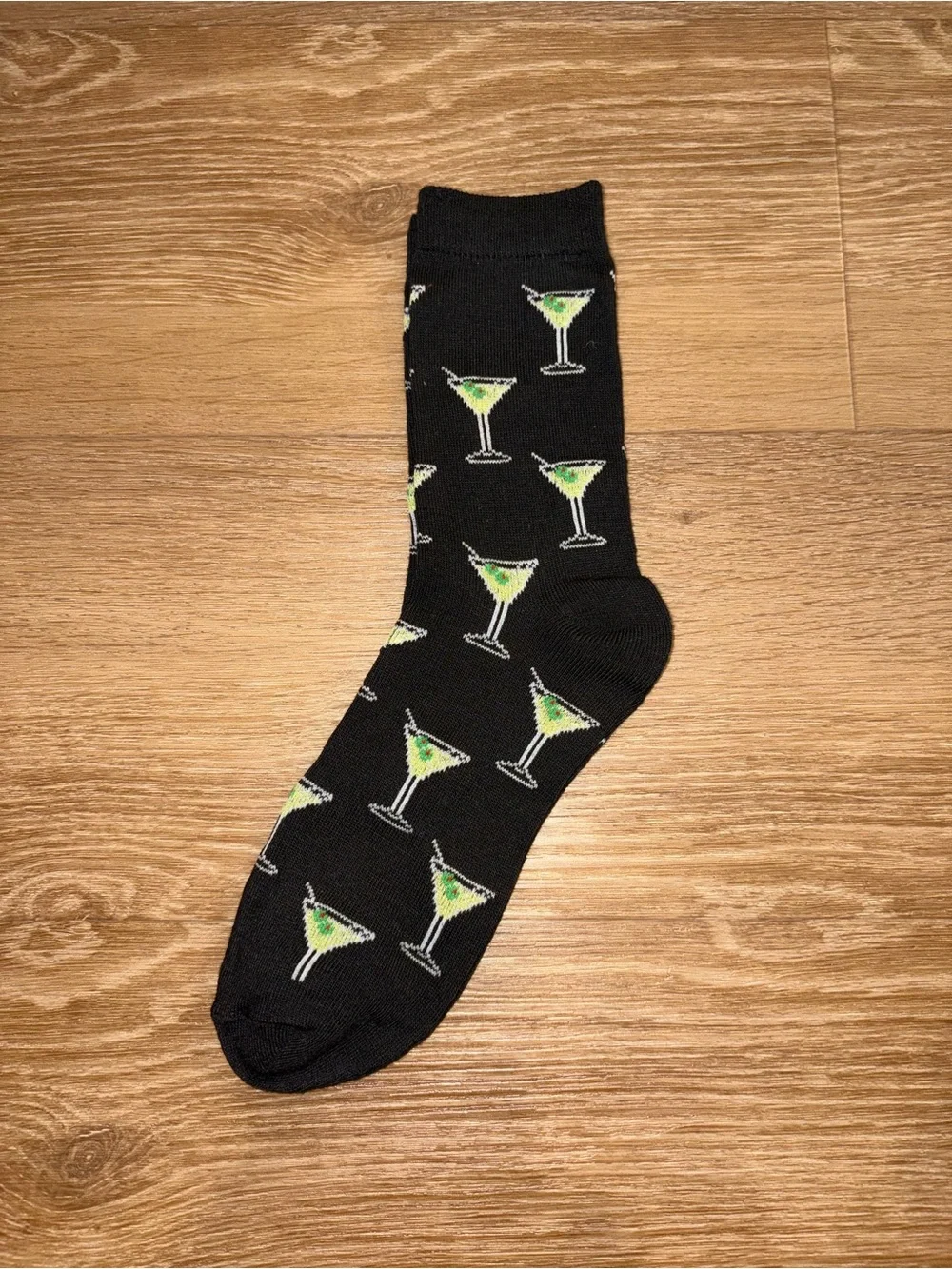 Men’s Martini Cocktail Novelty Crew Socks Black Green Drink Bar Party New